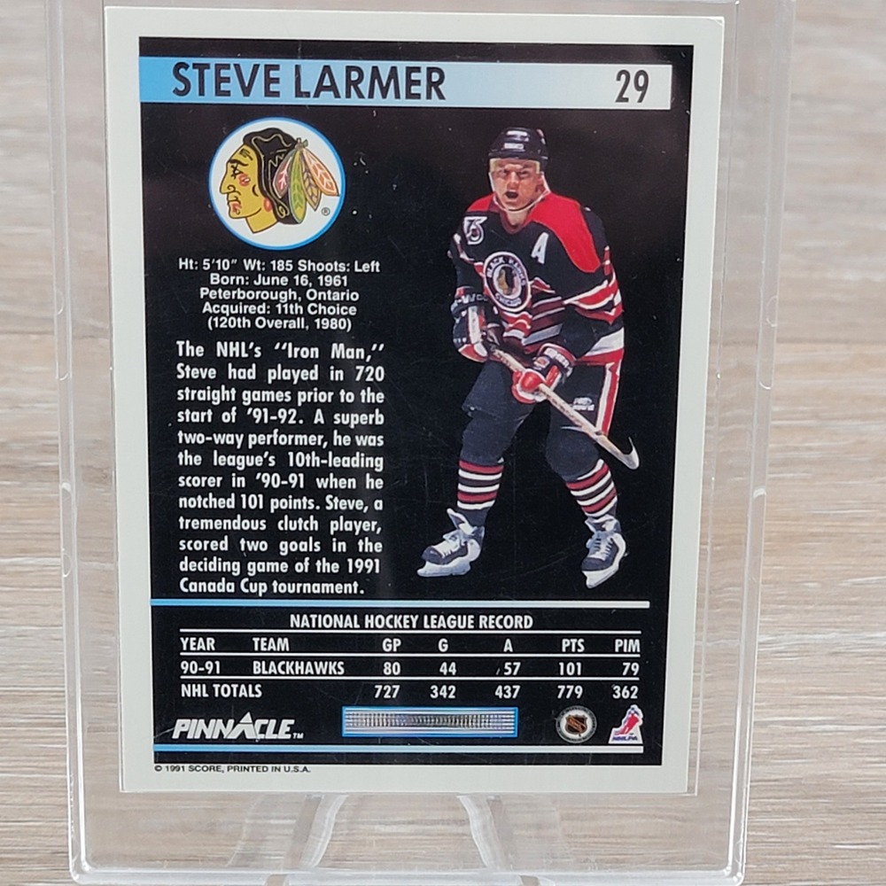 Steve Larmer Chicago Blackhawks 1991 Pinnacle Autographed Hockey Card - Picture 2 of 6